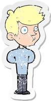 retro distressed sticker of a cartoon boy staring vector