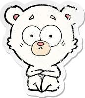 distressed sticker of a surprised polar bear cartoon vector