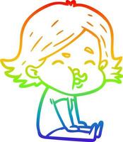 rainbow gradient line drawing cartoon girl pulling face vector