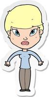 sticker of a cartoon woman shrugging shoulders vector