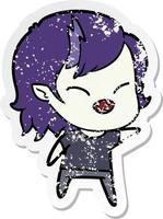 distressed sticker of a cartoon laughing vampire girl vector