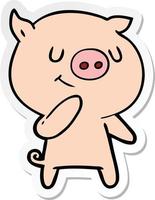 sticker of a happy cartoon pig vector