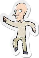 retro distressed sticker of a cartoon angry old man vector