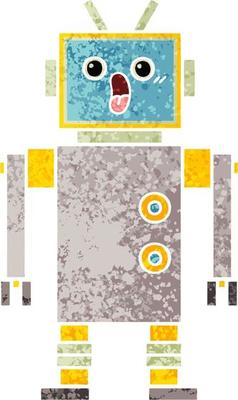 retro illustration style cartoon robot