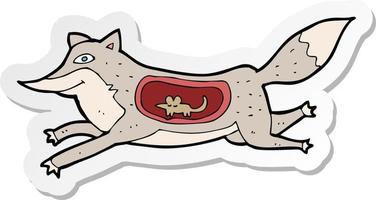 sticker of a cartoon wolf with mouse in belly vector