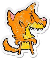 distressed sticker of a laughing fox cartoon vector