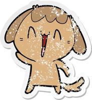 distressed sticker of a cartoon laughing dog vector