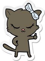 sticker of a cute cartoon cat with bow vector