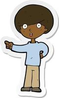 sticker of a cartoon pointing boy vector