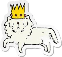 distressed sticker of a cartoon cat wearing crown vector