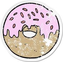 pegatina angustiada de un donut de dibujos animados vector
