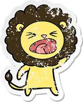 pegatina angustiada de un león enojado de dibujos animados vector