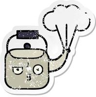 distressed sticker of a cute cartoon steaming kettle vector