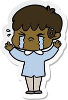 sticker of a cartoon boy crying vector