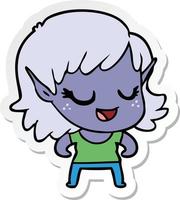 sticker of a happy cartoon elf girl vector