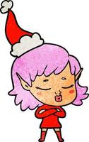 pretty textured cartoon of a elf girl wearing santa hat vector