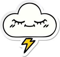 sticker of a cute cartoon thunder cloud vector