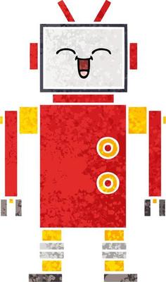 retro illustration style cartoon robot