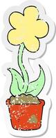 distressed sticker of a cute cartoon flower vector