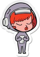 sticker of a cartoon pretty astronaut girl vector