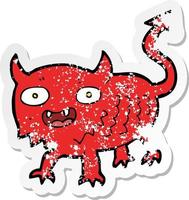 retro distressed sticker of a cartoon little demon vector