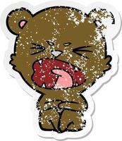 distressed sticker of a angry cartoon bear vector