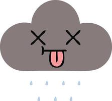 nube de lluvia de tormenta de dibujos animados retro de color plano vector