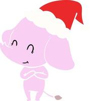 cute flat color illustration of a elephant wearing santa hat vector