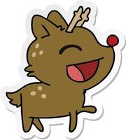 sticker cartoon of cute red nosed reindeer vector