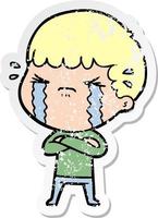 distressed sticker of a cartoon man crying vector