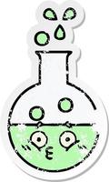 distressed sticker of a cute cartoon test tube vector