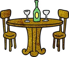 textured cartoon doodle dinner table and drinks vector