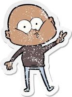 distressed sticker of a cartoon bald man staring vector