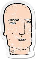 retro distressed sticker of a cartoon bald tough guy vector