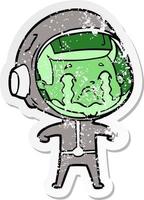 distressed sticker of a cartoon crying astronaut vector