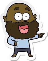 sticker of a cartoon crazy happy man with beard vector