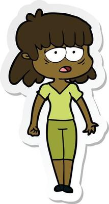 sticker of a cartoon tired woman