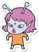 sticker of a pretty cartoon alien girl vector