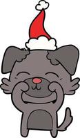 line drawing of a dog wearing santa hat vector