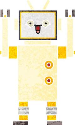 retro illustration style cartoon happy robot