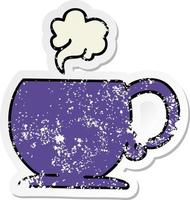 distressed sticker of a quirky hand drawn cartoon hot drink vector