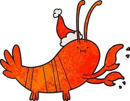 textured cartoon of a lobster wearing santa hat vector