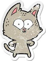 distressed sticker of a cartoon cat vector