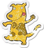 retro distressed sticker of a cartoon happy dog vector