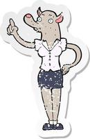 retro distressed sticker of a cartoon werewolf woman with idea vector