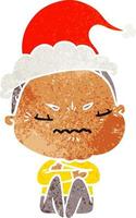 retro cartoon of a annoyed old lady wearing santa hat vector