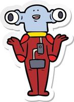 sticker of a friendly cartoon alien shrugging vector