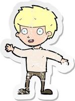 retro distressed sticker of a cartoon happy boy vector