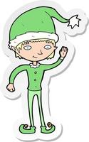 sticker of a cartoon waving christmas elf vector