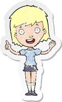 retro distressed sticker of a cartoon woman pointing vector